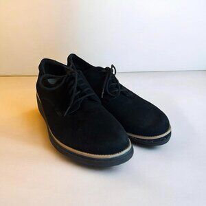 Clarks Sharon Noel Black Suede Wedge Oxford Comfort Shoes Cushion Soft Womens 9.